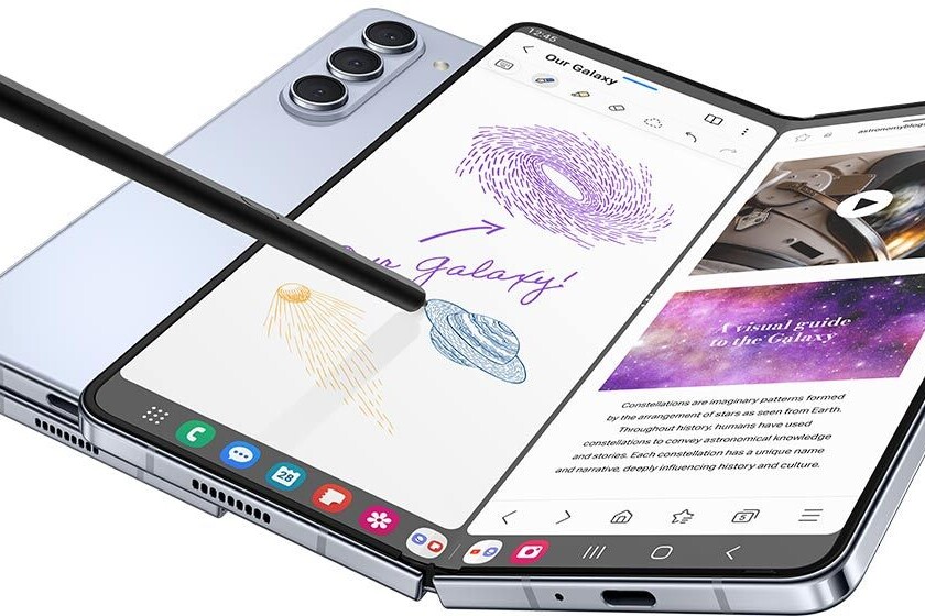 The samsung galaxy s10e with a pen on it.