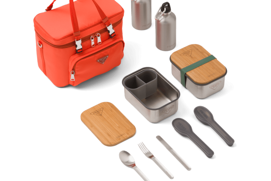 A picnic set with utensils and utensils.