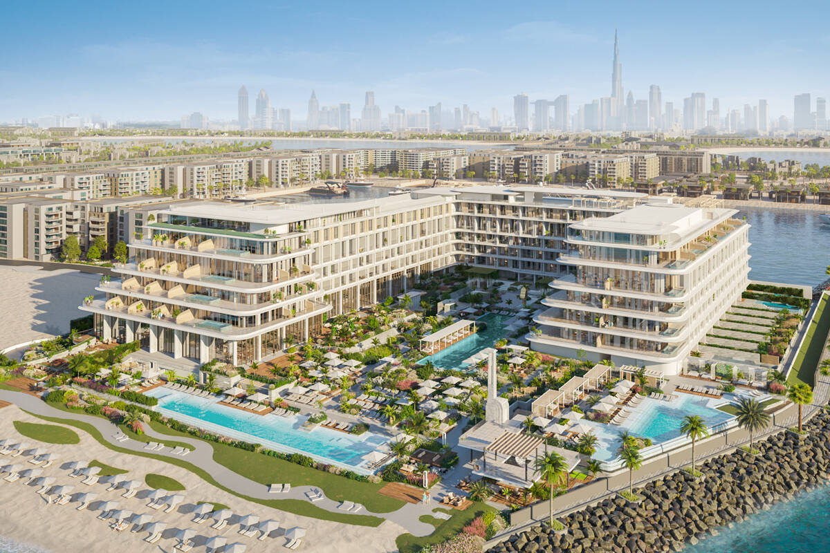 A rendering of a hotel on the beach in dubai.